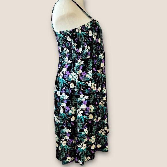 Ellos Floral Sleeveless Strappy Smocked Bodice Tank Sun Dress Plus Size 2X 26/28 - Picture 4 of 13